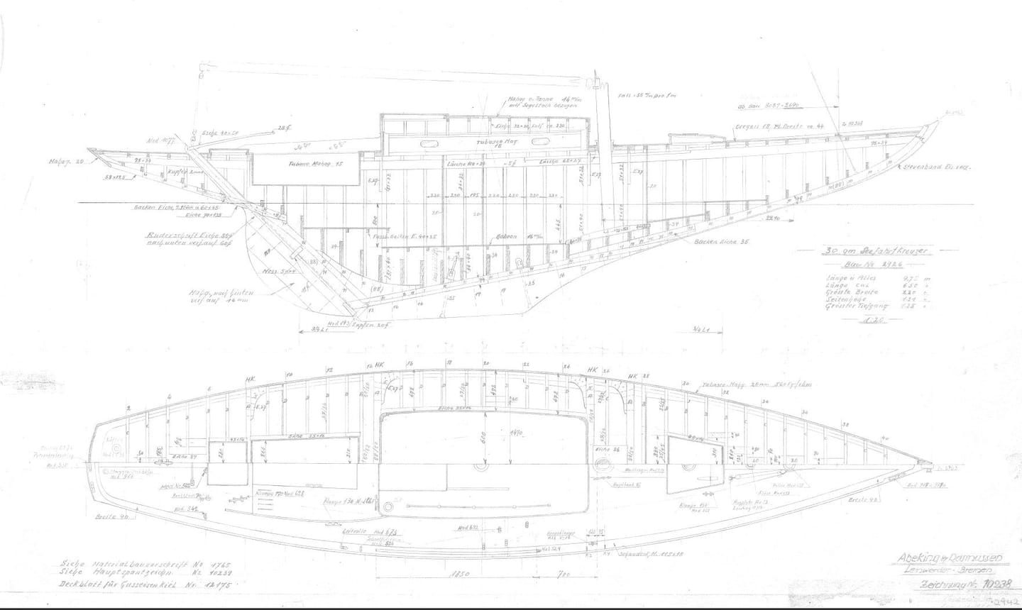 Linien- und Konstruktionsriss des Seewind von Abeking & Rasmussen.